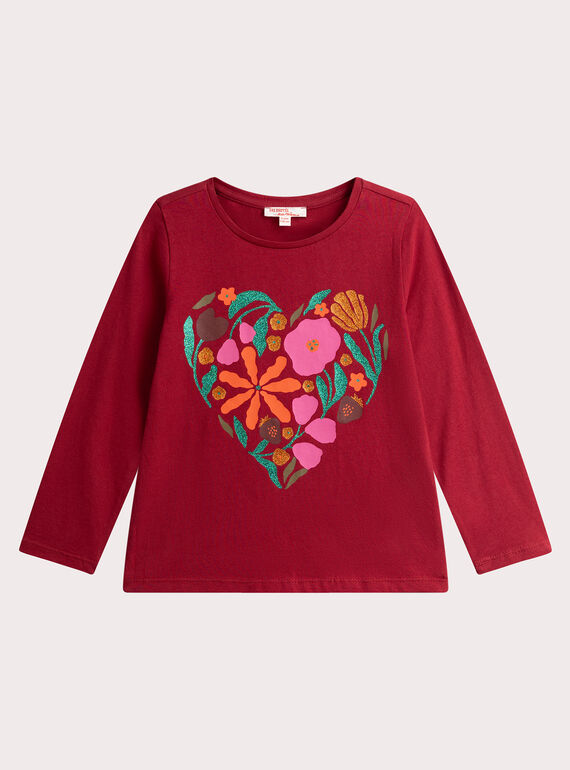 Maglietta rossa con cuore a fiori per bambina VAKOTEE3 / 24W90133TMLF529