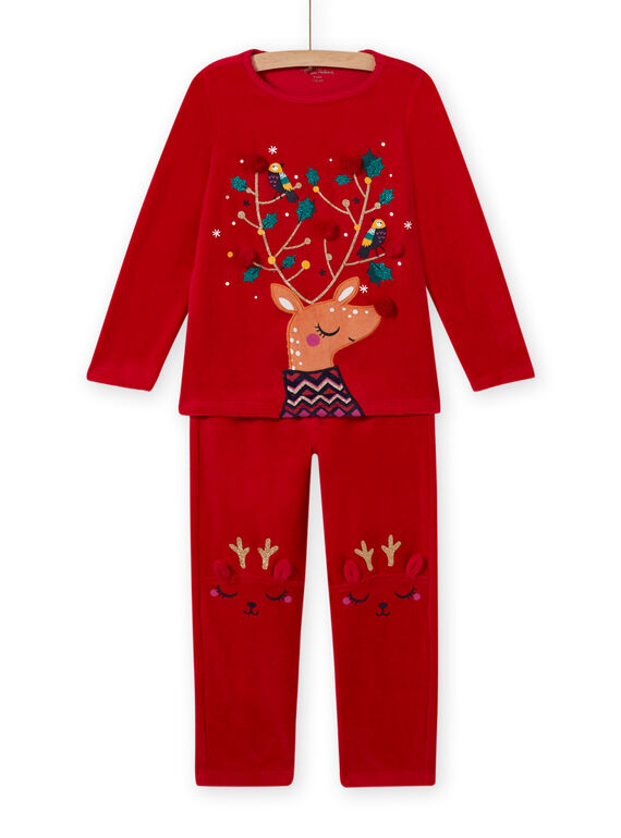 Set pigiama rosa motivo cerbiatto di Natale in velluto bambina MEFAPYJREN / 21WH11F1PYJF529