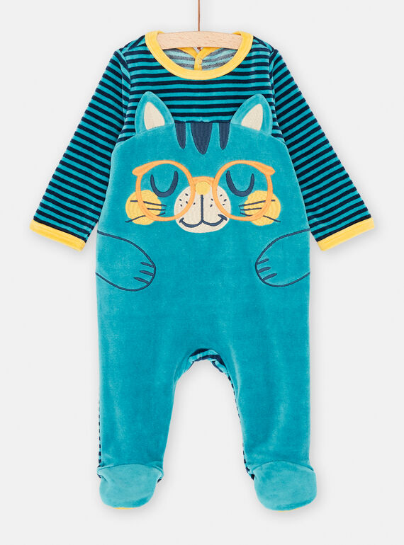 Tutina blu stampa gatto sul e righe neonato SEGAGRECHA / 23WH1442GREC221
