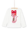 T-shirt a maniche lunghe ecrù e motivo gatto con maschera bambina MAFUNTEE2 / 21W901M2TML001