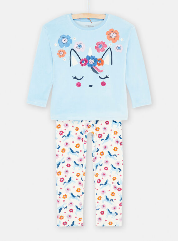 Pigiama in velluto blu pastello bambina SEFAPYJBLO / 23WH1143PYJC236