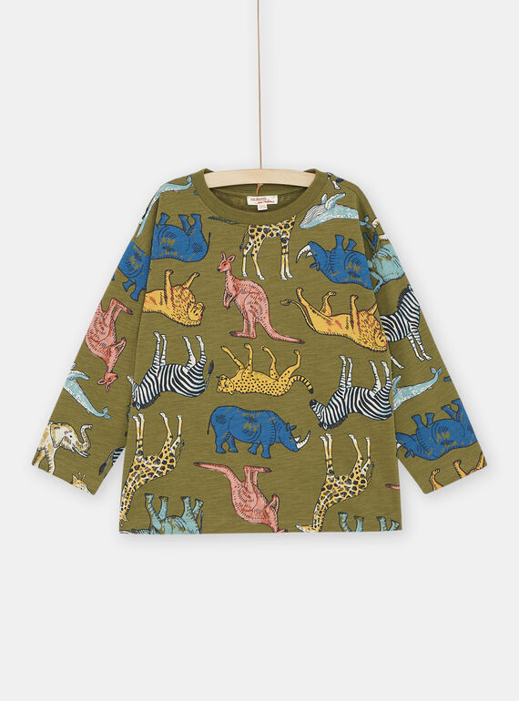 T-shirt verde militare con stampa animali bambino SOKYOTEE4 / 23W902I4TMLG631